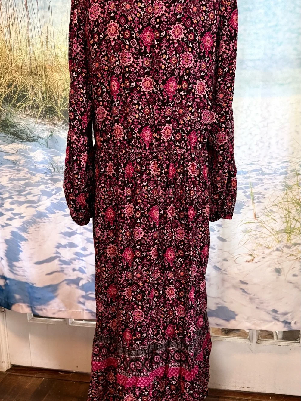Lane Bryant Floral Boho Maxi Dress in Pink and Black